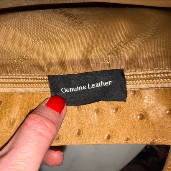 Furla Vintage Ostrich Embossed Leather Two Way Bag (EUC) and Dustbag - Picture 12 of 16